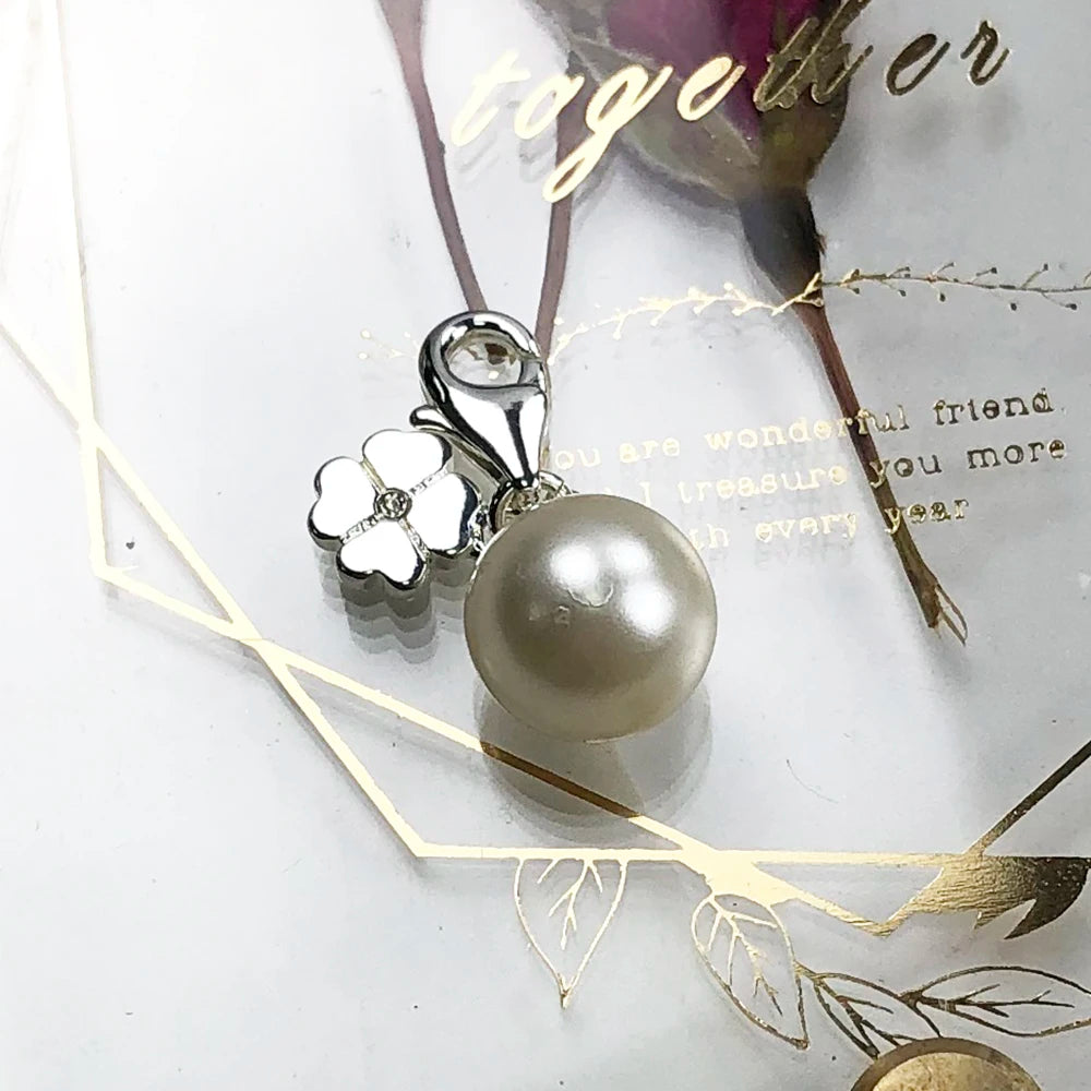Damen-Charm-Anhänger Perle Kleeblatt Glück aus Sterlingsilber