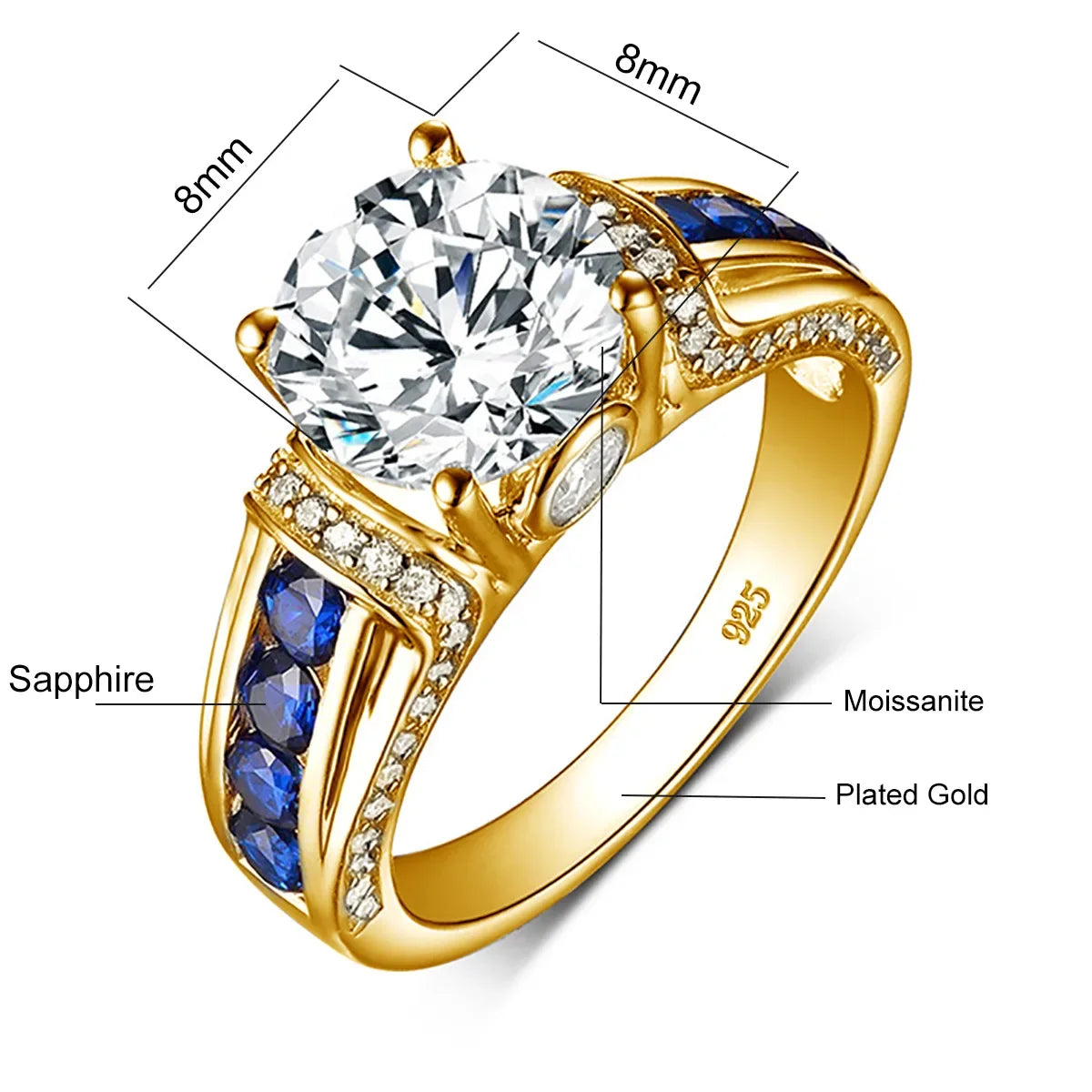 Damen-Ring Moissanit D-Farbton VVS1 2 Ct Sterlingsilber 925 Schmuckqualität Premium