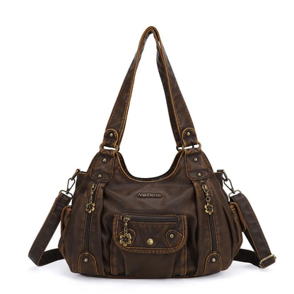 Damen-Schultertasche mit Top-Griff aus weichem PU und Mehrfachfächern mit Reißverschluss und Innenfutter aus Polyester