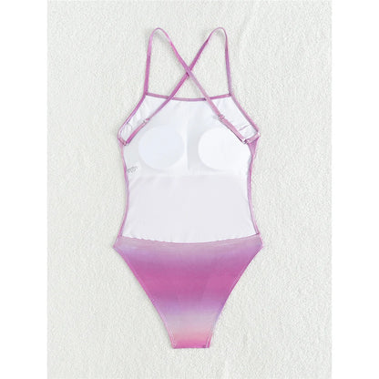 Damen Badeanzug PU-Kunstleder Kreuzrücken hoher Beinausschnitt rückenfrei Monokini