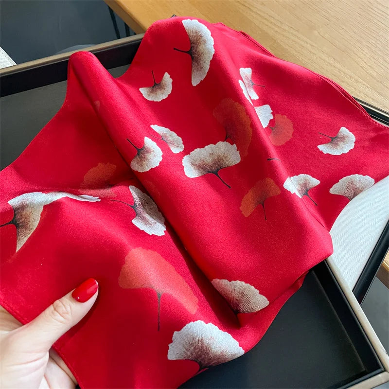 Damen Seidensatin Schal Tasche Kopf Bandana Halstuch bedruckt E