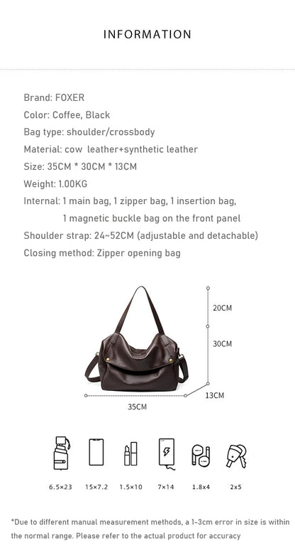Damen Handtasche aus echtem Leder mit großer Kapazität