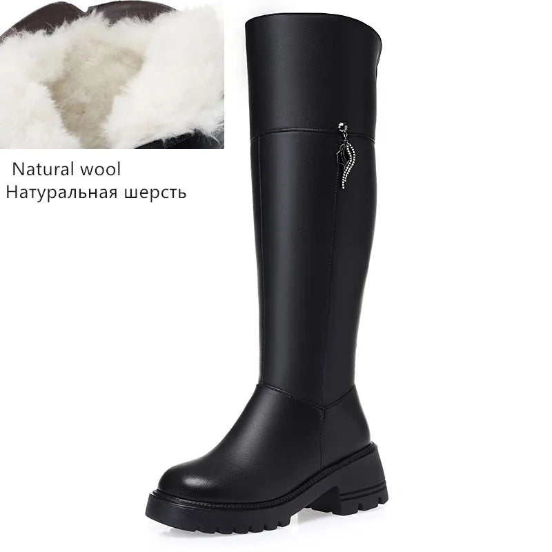 AIYUQI Women's Over The Knee Boots 2025 New Genuine Leather Winter Boots Women Wool Heel Platform Women's Boots
