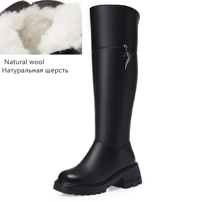 AIYUQI Women's Over The Knee Boots 2025 New Genuine Leather Winter Boots Women Wool Heel Platform Women's Boots