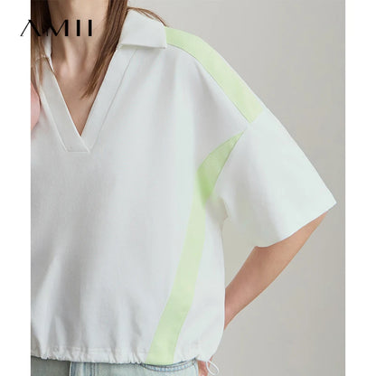 Damen T-Shirts im minimalistischen Stil mit neuem V-Ausschnitt und kurzen Ärmel
