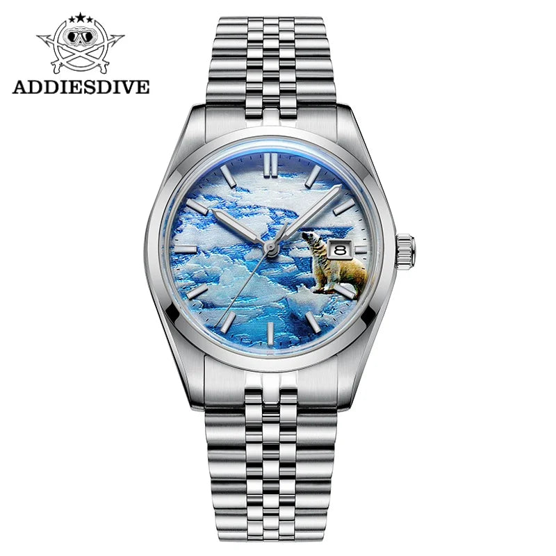 Herren-Automatikuhr mit 3D-Gletscher-Zifferblatt und Bubble-Glas