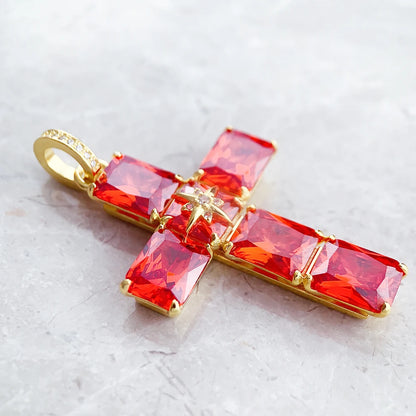 Damen-Anhänger Kreuz rosa Zirkonia trendiger Stil aus Sterlingsilber