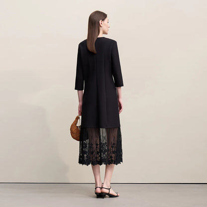 Elegantes Bürokleid Damen Mit V-Ausschnitt Und Spitze Komfortabel