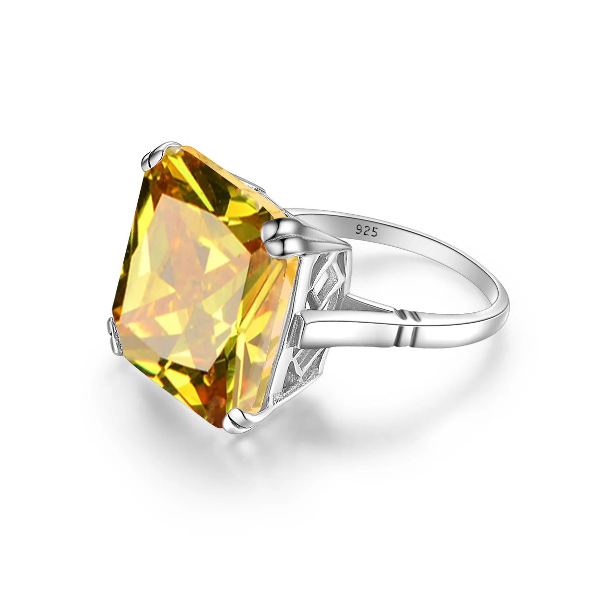 Damen-Ring aus Silber 925 mit Großem Quadratischem Citrin-Stein im Signet-Stil für Hochzeit und Festliche Anlässe