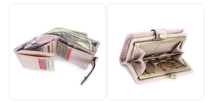 Damen Echtleder Geldbörse Vintage Metallrahmen Kartenhalter Münzbörse Luxus