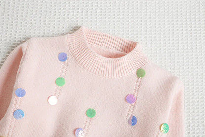 Mädchen Pullover Set mit bunten Pailletten und Tutu Röcken in Pink und Weiß