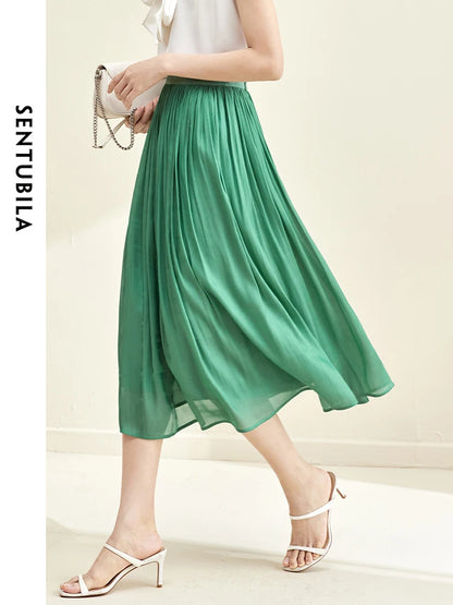 Damen Falten-Detail-Rock mit elastischer Taille im A-Linien Stil