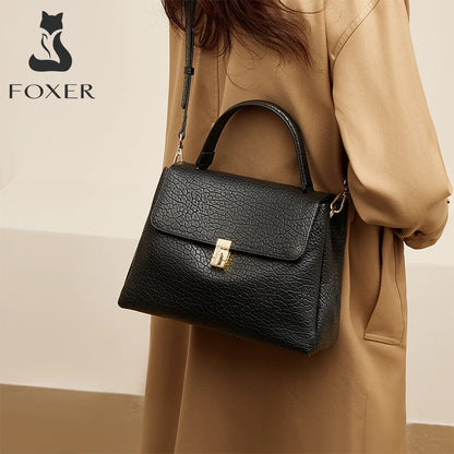 Damen-Tasche aus Splitleder mit Lychee-Muster und eleganter Klappverschluss für Alltag und Büro