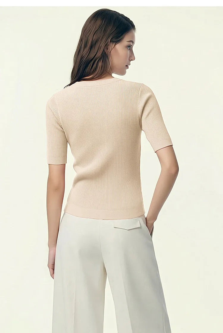 Damen V-Ausschnitt Pullover Viskose Halbarm Slim Büro Sommer