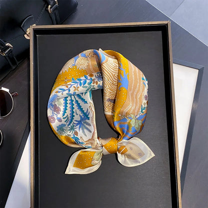 Damen Seidenschal 53cm quadratisch Blumenprint Luxus Hijab Bandana O