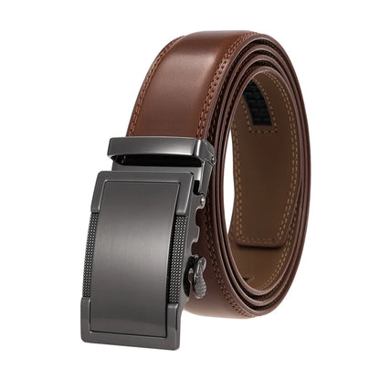 Herren-Gürtel aus Echtleder 35 mm Breite mit Silberner Automatik-Schnalle für Business und Alltag