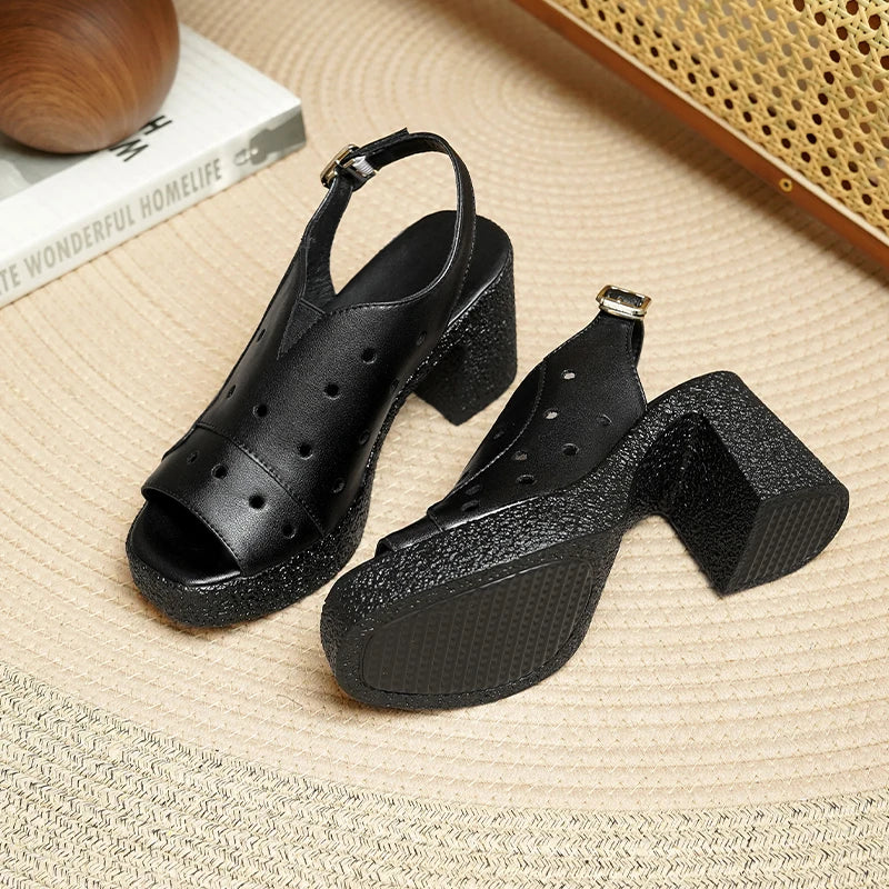 AIYUQI Damen-High-Heels-Sandalen aus echtem Leder, 2025, neue Plattform, weibliche Sommersandalen, Fischmaul-Sandalen für Damen