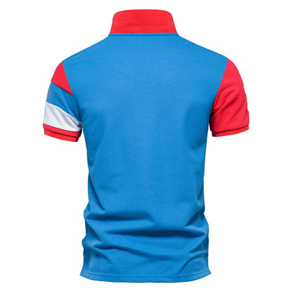 Herren Polo-Shirt aus Baumwolle mit Kurzarm im Patchwork-Stil