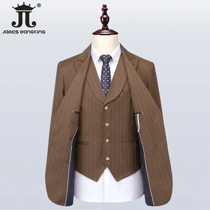 Klassischer 3-teiliger Anzug: Gestreiftes Business-Outfit für Hochzeiten und Events, Slim Fit, S-5XL