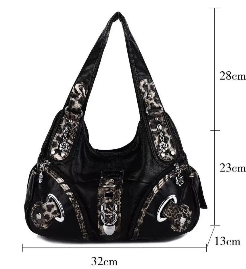 Damen-Schultertasche Leopardenmuster mit Vintage-Charme und Top-Handle-Design für Alltag