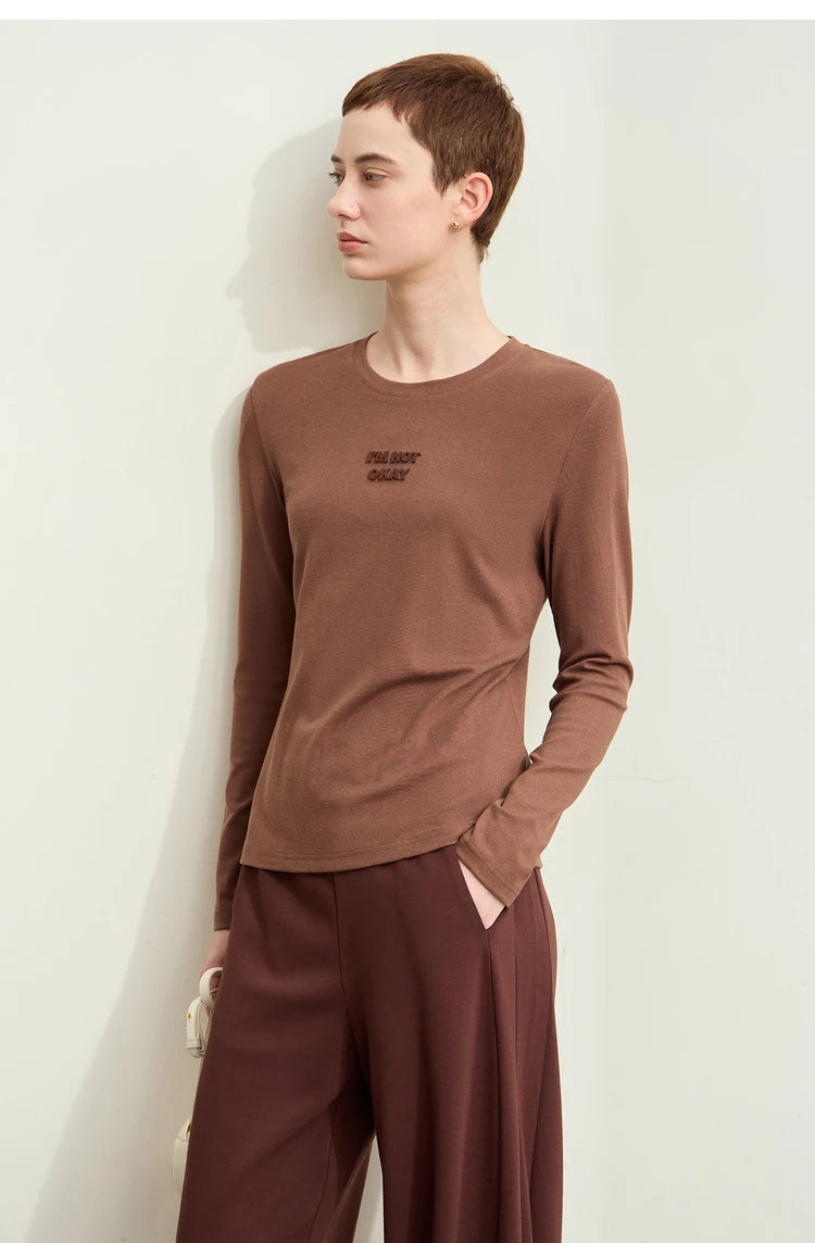 Damen T-Shirt mit minimalistischem Design und gesticktem Brief für den Herbst