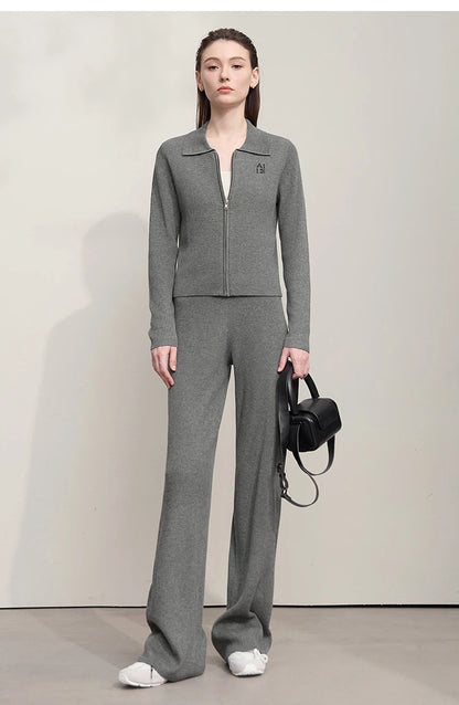 Damen-Strickjacke Buchstaben Slim Reißverschluss Wolle-Mix Herbst-Winter