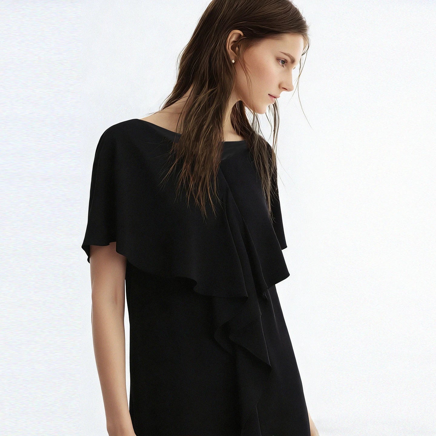 Elegantes Schulterfreies Midi Damenkleid Für Berufstätige