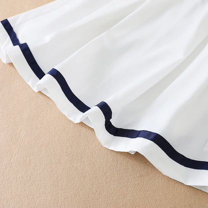 Kurzärmliges Sommerkleid für Mädchen für 5–12 Jahre, adrette Kleider mit gestreiftem Kragen im College-Stil, Kleidung für den Schulanfang