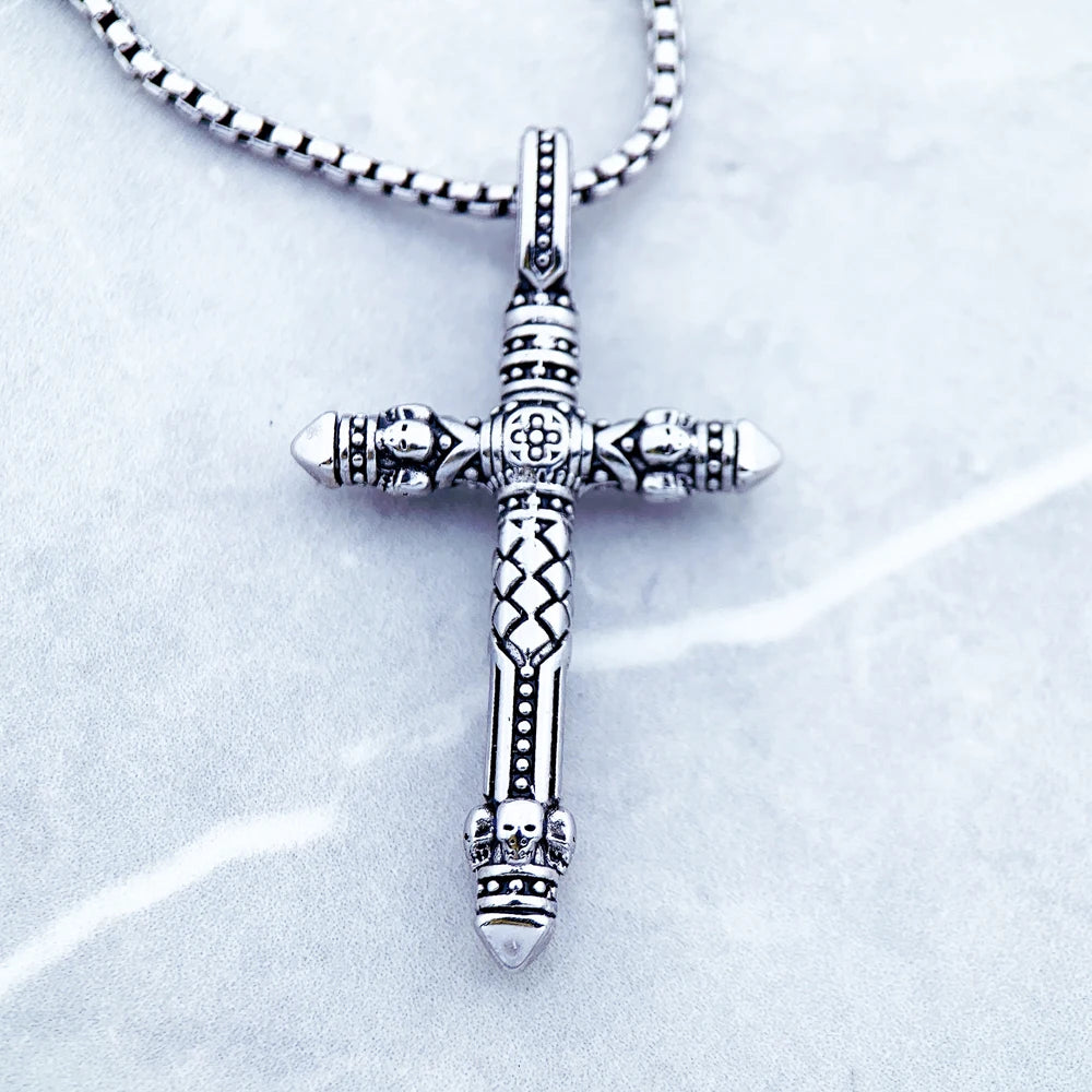 Damen-Halskette Kreuz schwarzes Glied Rebel aus Sterlingsilber