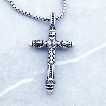 Damen-Halskette Kreuz schwarzes Glied Rebel aus Sterlingsilber