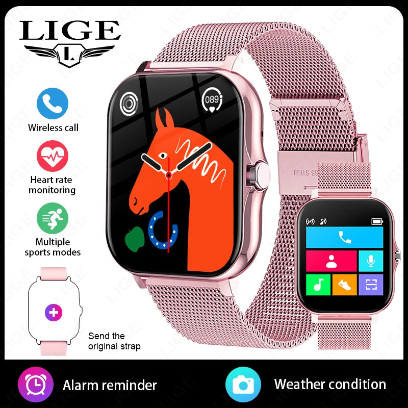 LIGE 1,44 Zoll Full Touch Screen Smart Uhr Bluetooth Anruf BT Musik EKG Gesundheit Überwachung Männer Frauen Smartwatch Für IOS Android