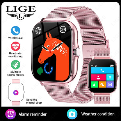 LIGE 1,44 Zoll Full Touch Screen Smart Uhr Bluetooth Anruf BT Musik EKG Gesundheit Überwachung Männer Frauen Smartwatch Für IOS Android