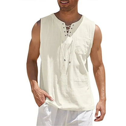 Ärmelloses Herren-Strickoberteil mit Rundhalsausschnitt und Hohldesign – ideal für den Sommer.
