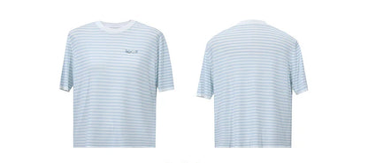 Damen-Rundhalspullover Colorblock Streifen Kurzarm locker Viskose Sommer