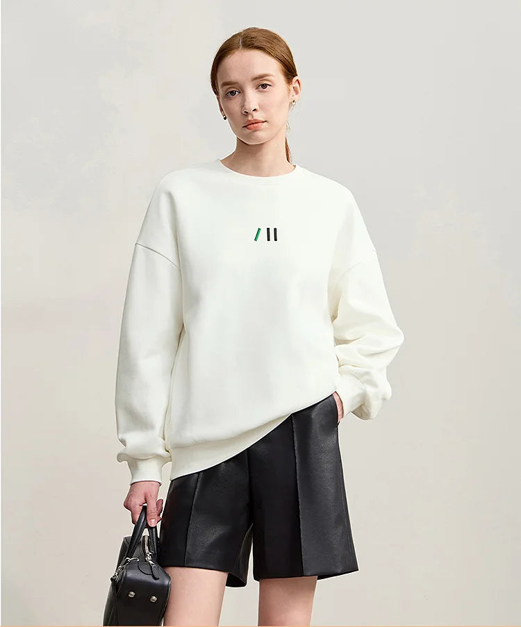 Damen-Rundhals-Sweatshirt Stickerei Kunstfell warm locker Winter