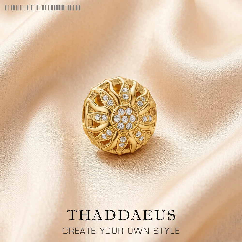 Damen-Charm-Anhänger Sonne golden Pavé Karma Sommer aus Sterlingsilber