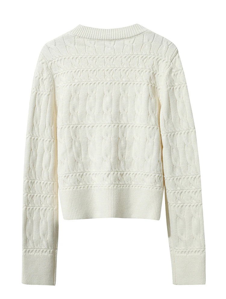 Damen-Rundhalspullover kurz einfarbig Retro locker Winter