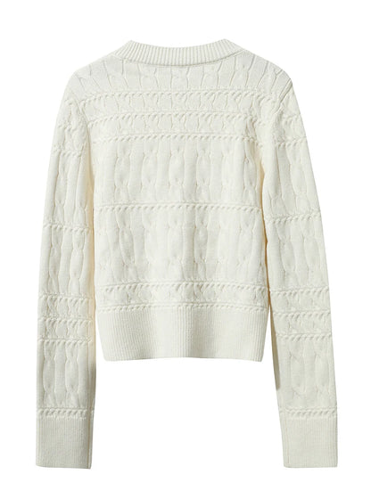 Damen-Rundhalspullover kurz einfarbig Retro locker Winter