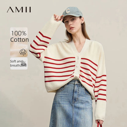 Damen-Strickjacke Baumwolle V-Ausschnitt Kontraststreifen kurz Raglan Frühling
