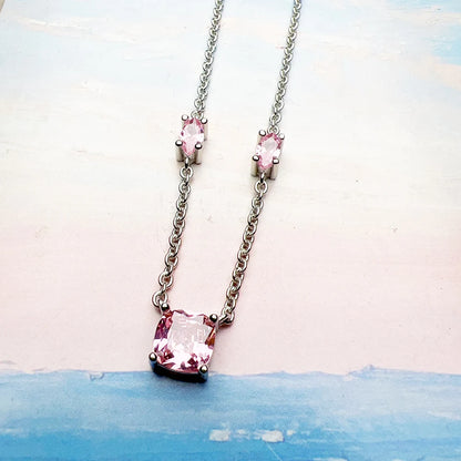 Damen-Schmuckset Halskette Ohrringe rosa Stein romantisch II aus Sterlingsilber