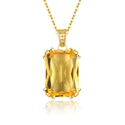 Damen-Halskette mit Rubin-Geburtsstein, Rechteckiger Anhänger 13x18 mm Goldplattiert