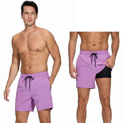 Lange Herren-Shorts aus Polyester mit Innenfutter und seitlicher Reißverschlusstasche – ideal für Strand und Fitnessstudio
