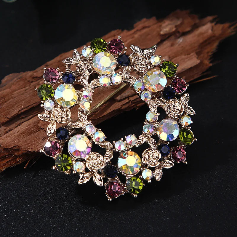 Brosche Girlande Kristall Strass Rund Luxus Boutique Corsage Damen