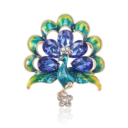 Brosche Pfau Kristall Emaille Tier Anstecknadel Damen
