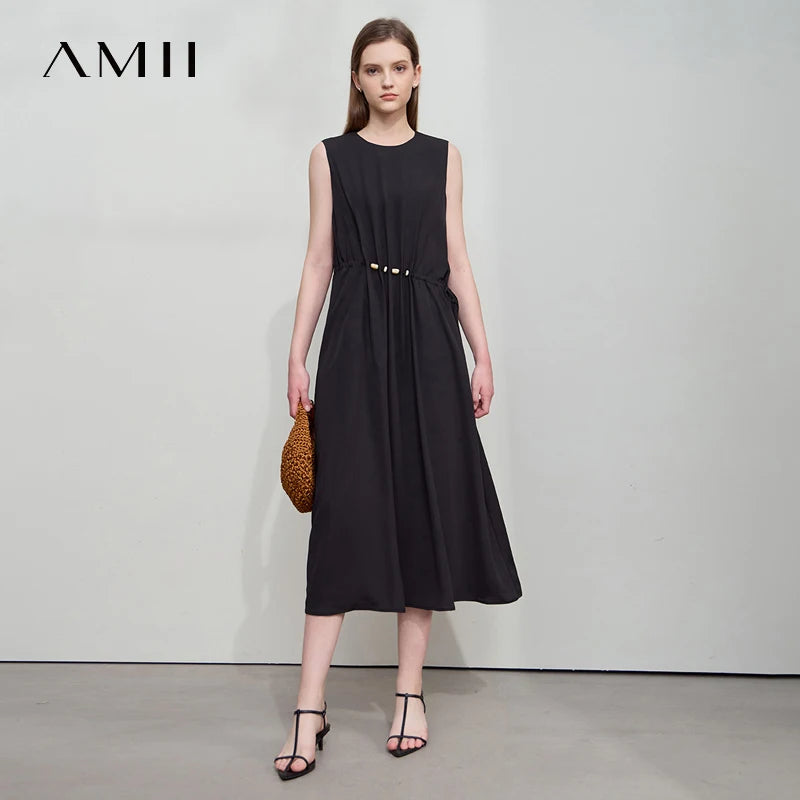 Leichtes Damen Sommer Kleid Lang Ärmellos Schlichte Eleganz