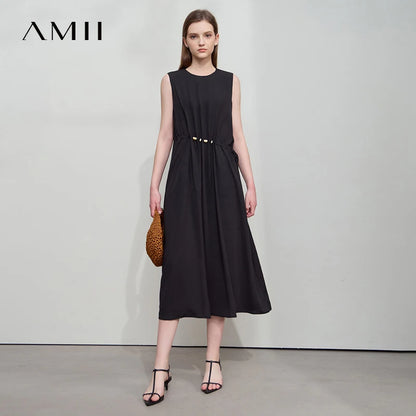 Leichtes Damen Sommer Kleid Lang Ärmellos Schlichte Eleganz
