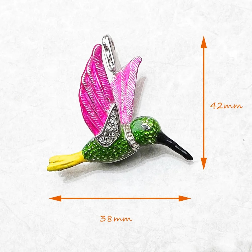 Kolibri-Schmuckanhänger aus 925 Sterling Silber, bunte Flügel, mit seitlicher Trageschlaufe
