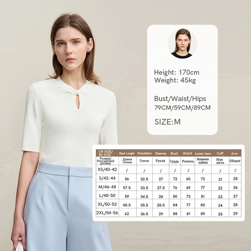 Damen-Strickshirt mit Halbarm und geknoteter Aussparung, beige
