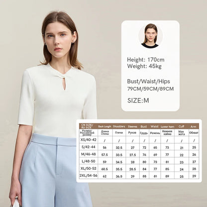 Damen-Strickshirt mit Halbarm und geknoteter Aussparung, beige