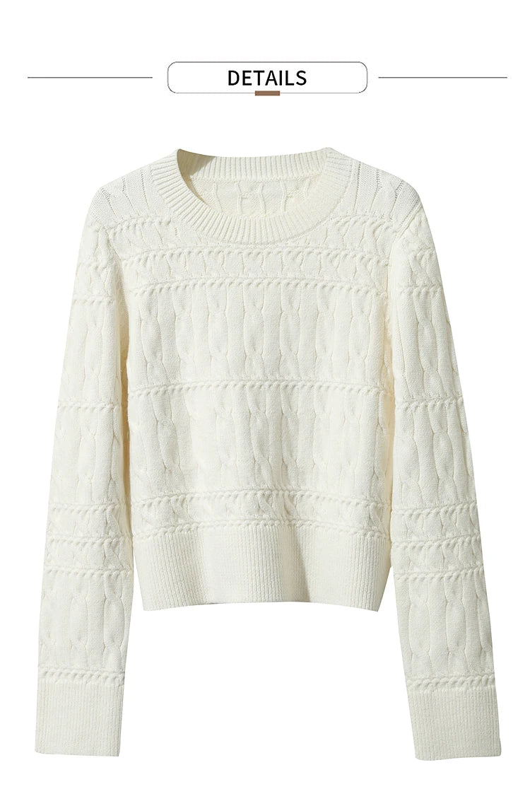 Damen-Rundhalspullover kurz einfarbig Retro locker Winter